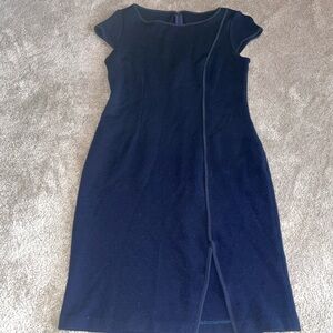St. John Navy Cap-Sleeve Midi Sheath Dress